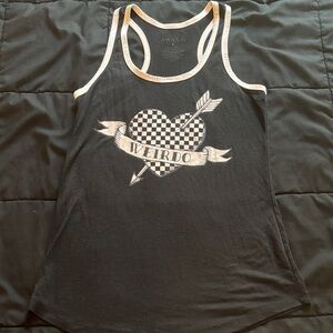 Weirdo Black Tank Top with Checkered Heart Design racerback nerdcore goth emo